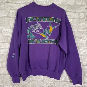 Vintage 90s boho bird Hummingbird floral crewneck sweatshirt size large USA made